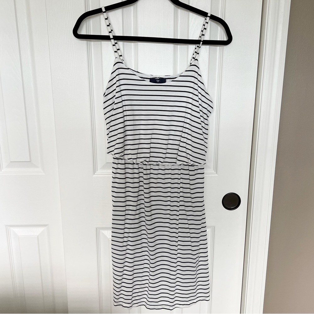 GAP White and Black Striped Spaghetti Strap Dress